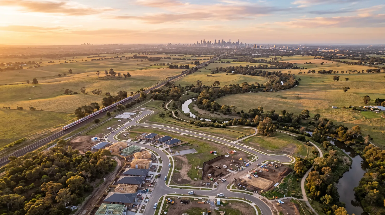 Aerial view of a new residential community taking shape at Donnybrook in Melbourne's north